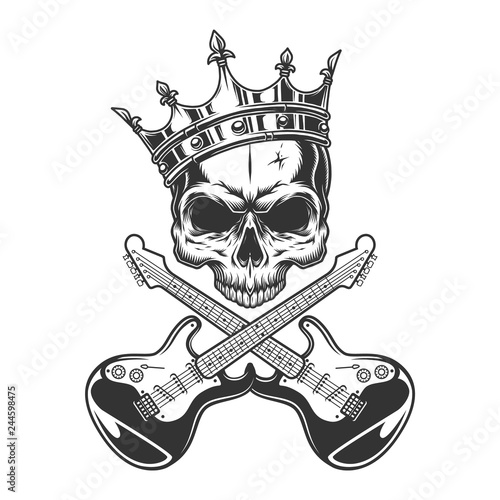 Vintage monochrome rocker skull in crown