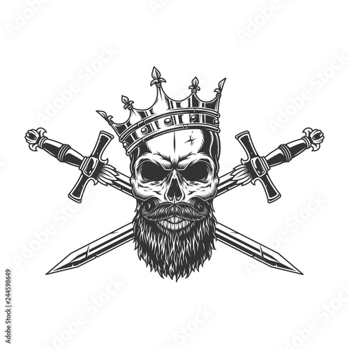 Vintage monochrome king skull in crown