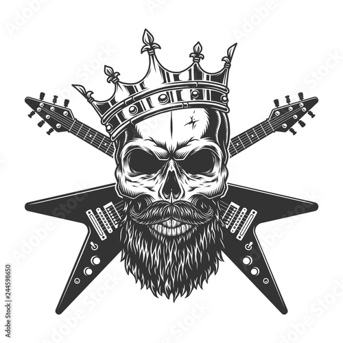Vintage rock star skull in crown