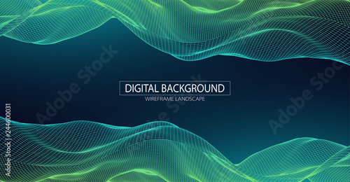 Abstract background with waves. 3D surface.