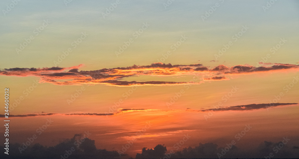 Coloured sunset on Seyshells island. Sea, summer, cloud, sky Coloured sunset on Seyshells island. Sea, summer, cloud, sky