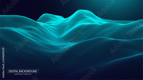 Abstract background with waves. 3D surface.
