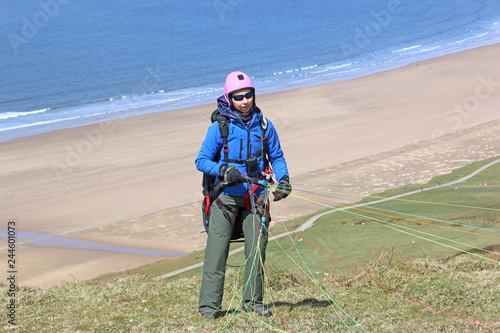 Paraglider launching at Rhossili