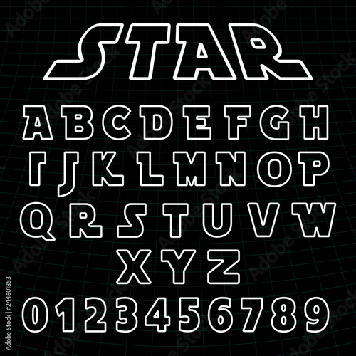 Lines alphabet font template. Set of letters and numbers futuristic design