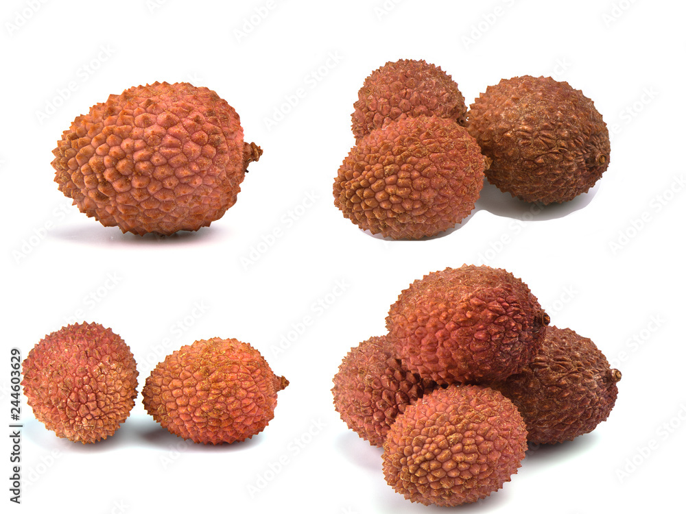 Lychee, Lat. Litchi chinensis - Chinese plum - a small sweet and sour berry, covered with a crusty peel. Isolated on white. Lychee, Lat. Litchi chinensis - Chinese plum - a small sweet and sour berry, covered with a crusty peel. Isolated on white.
