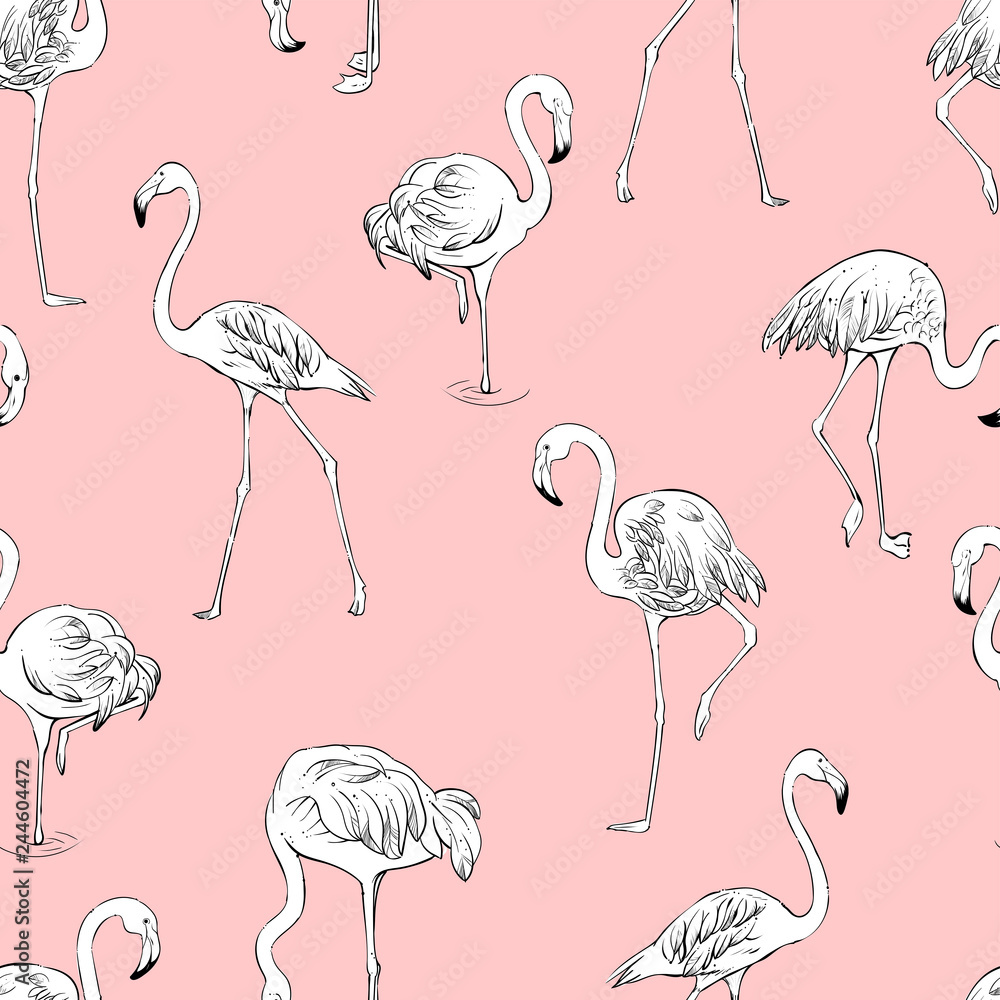 Obraz premium Seamless flamingos pattern, vector
