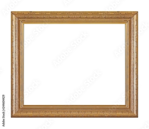 Golden frame for paintings, mirrors or photo isolated on white background © Elena