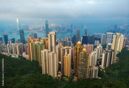 Hong Kong cityscape at evening view from The Peak Victoria.
