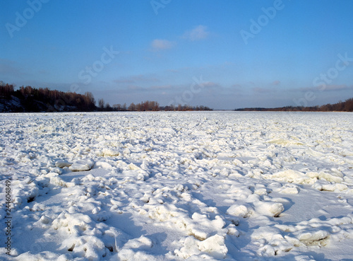 Frozen Wisla river, lubelskie region, Poland