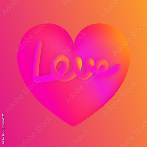 Love lettering on pink heart colorful neon figures