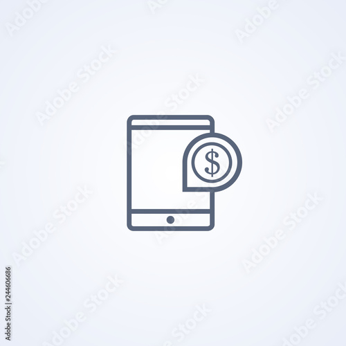 Tablet banking, vector best gray line icon