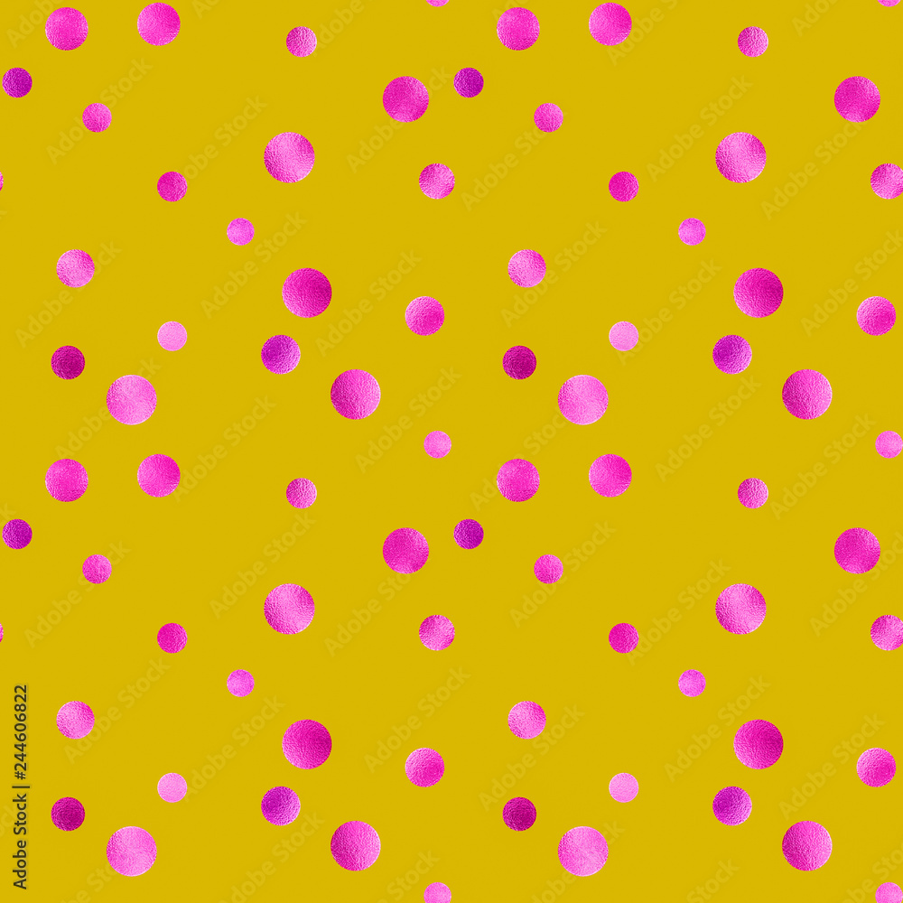 Illustrated yellow background with metallized pink circles Illustrated yellow background with metallized pink circles