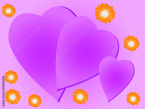 purple hearts with flowers
