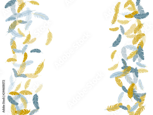 Fluffy twirled feathers on white design.