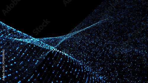 Music abstract background. Interweaving of atomic particles in space. Network connection structure. Big data digital background.3d rendering.