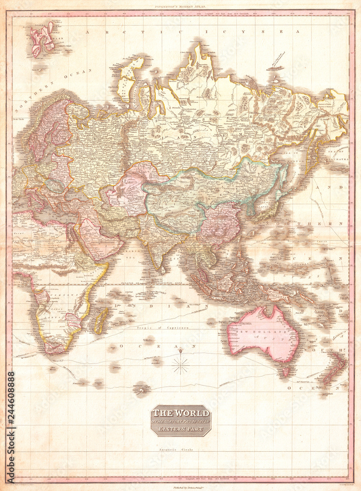 1818, Pinkerton Map of the Eastern Hemisphere, Asia , Africa , Europe , Australia, John Pinkerton, 1758 – 1826, Scottish antiquarian, cartographer, UK