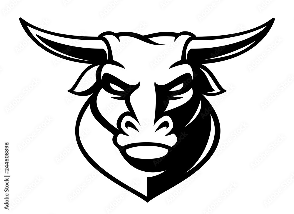 Black and white emblem of a bull.