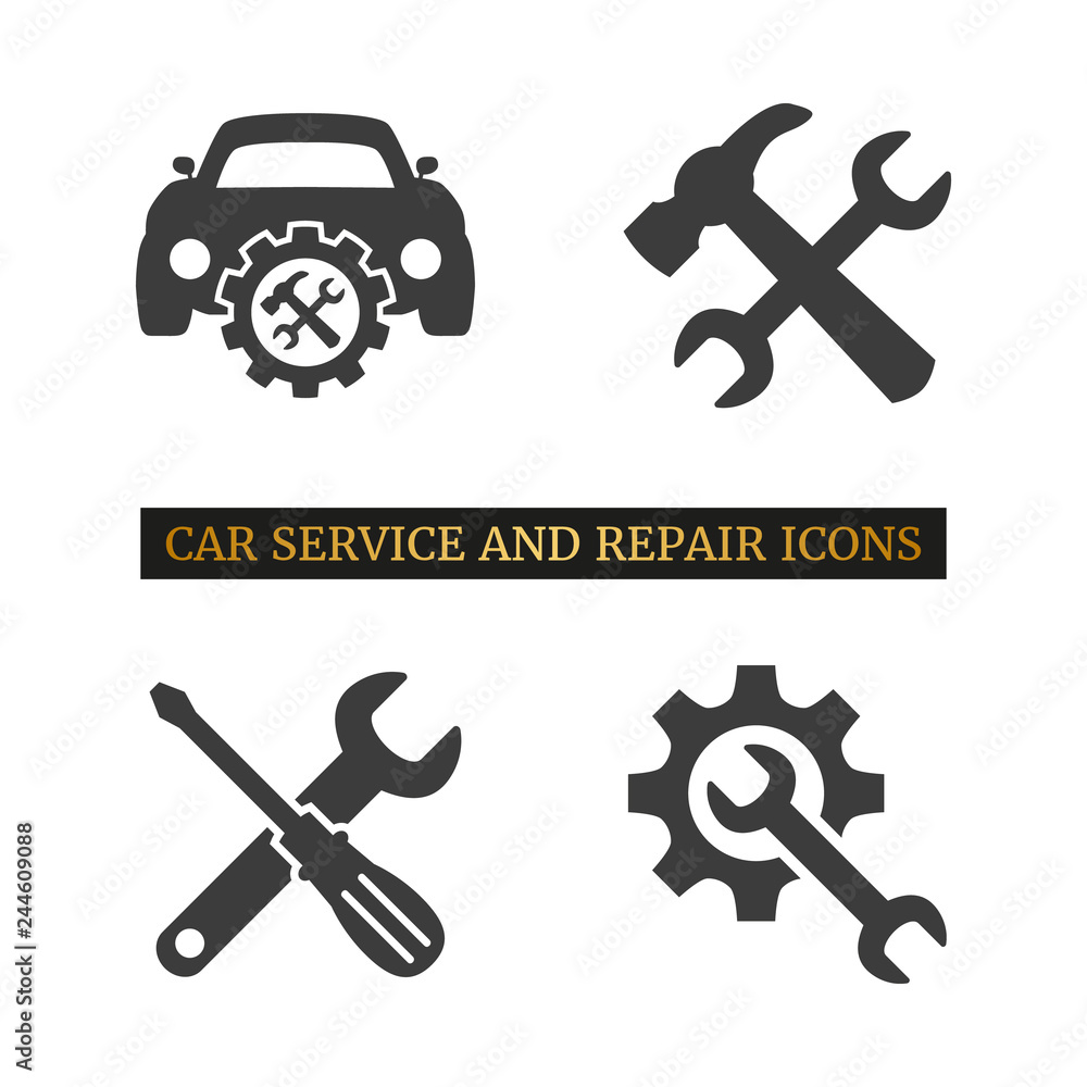 Car service and repair icons set on white background. Car service and repair icons set on white background.