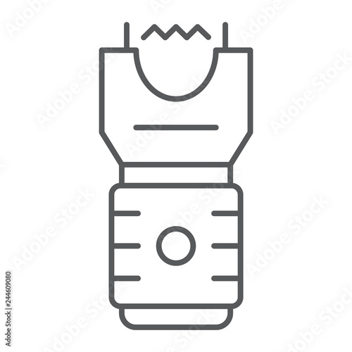 Electroshock weapon thin line icon, protection and security, firearm sign, vector graphics, a linear pattern on a white background.