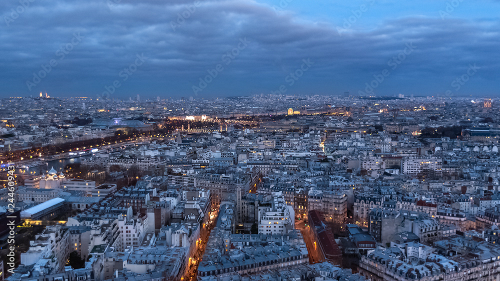 Paris, by night, aerial view from the Eiffel tower 