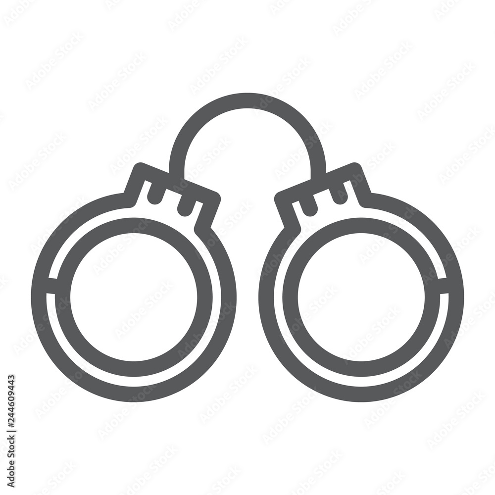 Handcuffs line icon, chain and lock, cuffs sign, vector graphics, a linear pattern on a white background. Handcuffs line icon, chain and lock, cuffs sign, vector graphics, a linear pattern on a white background.