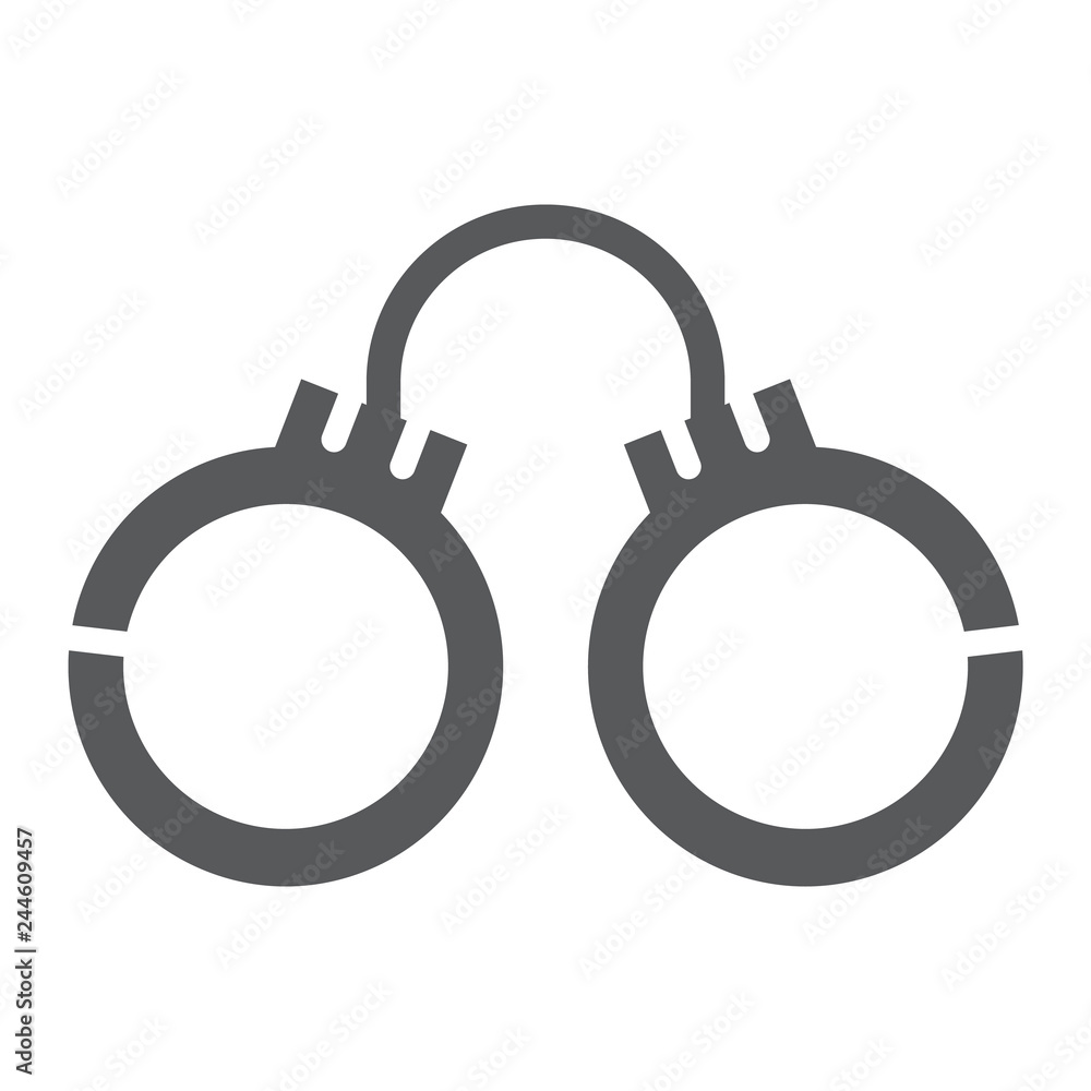 Handcuffs glyph icon, chain and lock, cuffs sign, vector graphics, a solid pattern on a white background. Handcuffs glyph icon, chain and lock, cuffs sign, vector graphics, a solid pattern on a white background.