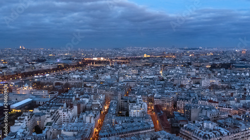 Paris, by night, aerial view from the Eiffel tower 