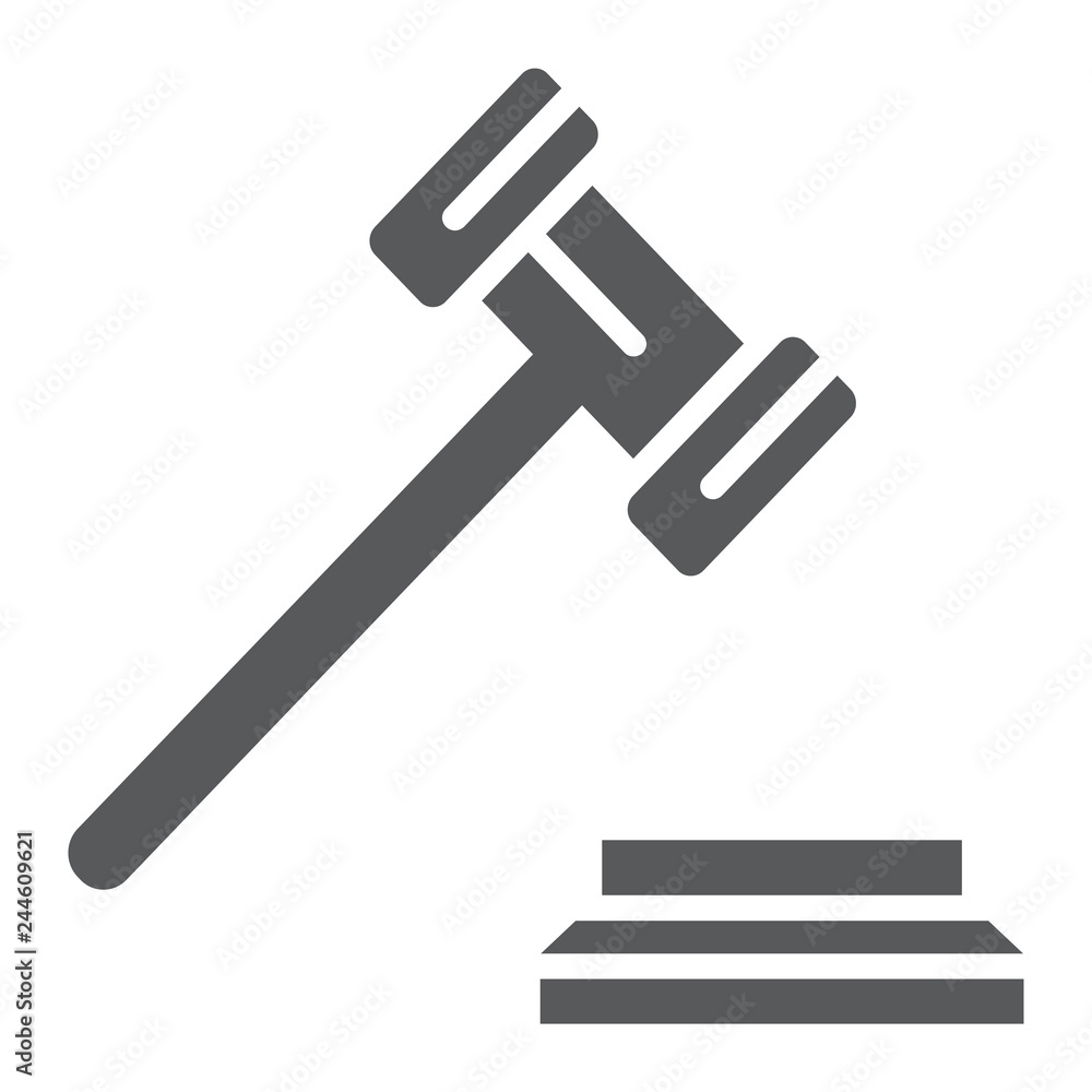 Gavel glyph icon, justice and judge, hammer sign, vector graphics, a solid pattern on a white background. Gavel glyph icon, justice and judge, hammer sign, vector graphics, a solid pattern on a white background.