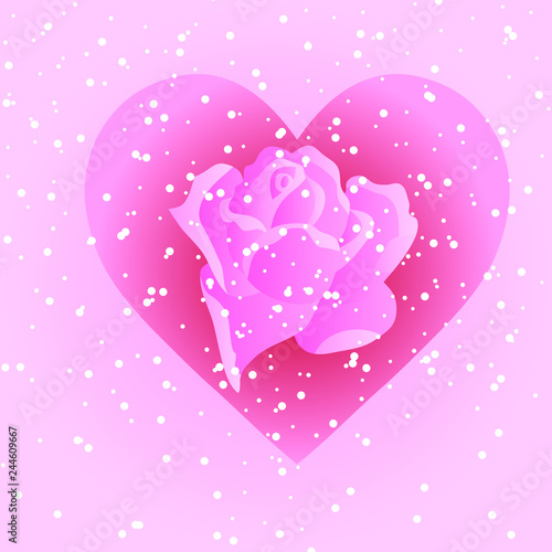 Scarlet heart with a rose on a love background
