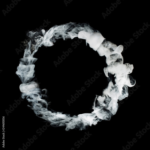 circle from white smoke isolated on black background