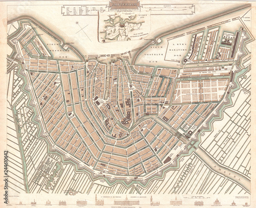 Canvas Print 1835, S.D.U.K. City Map or Plan of Amsterdam, The Netherlands
