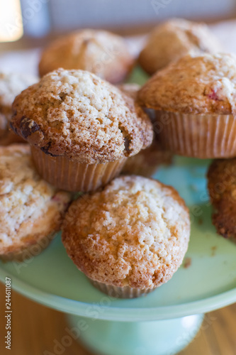 Close up of a stack of muffins.