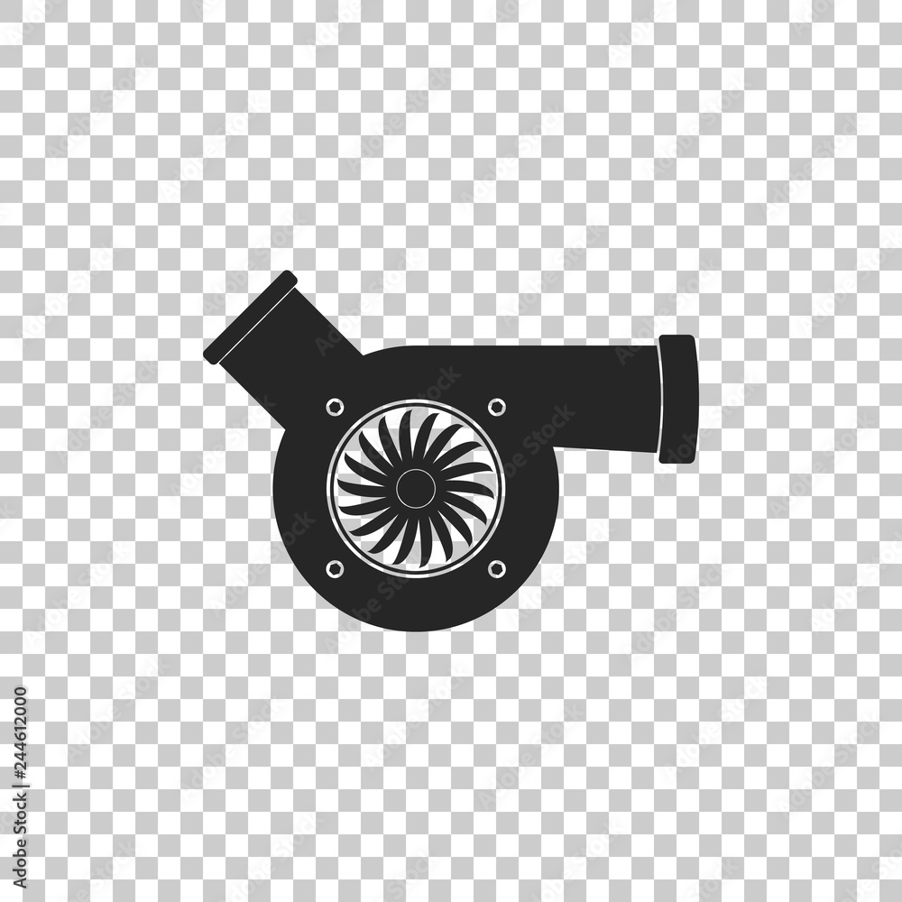 Automotive turbocharger icon isolated on transparent background. Vehicle  performance turbo icon. Car turbocharger sign. Turbo compressor induction  symbol. Flat design. Vector Illustration Stock Vector