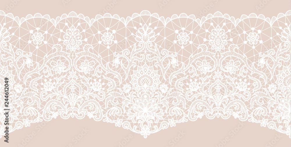 Horizontally seamless beige lace background with lace border