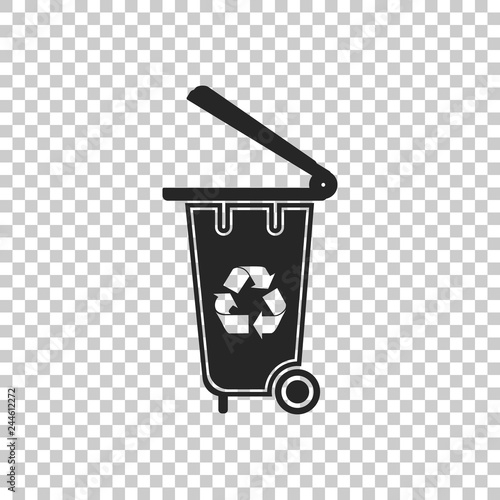 Recycle bin with recycle symbol icon isolated on transparent background. Trash can icon. Flat design. Vector Illustration