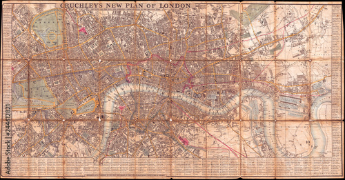 Canvas Print 1849, Cruchley Pocket Map of London, England