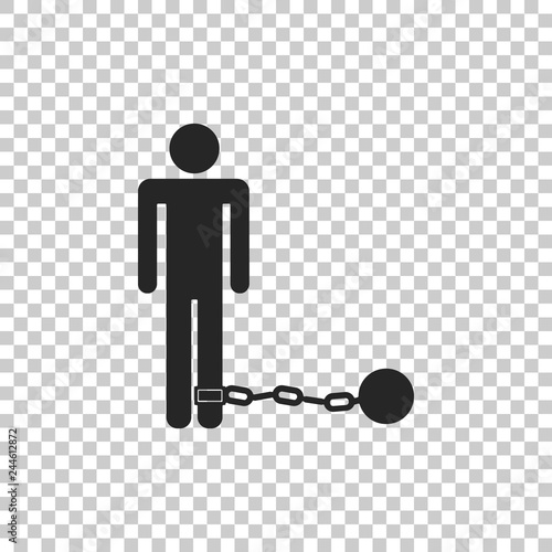 Prisoner with ball on chain icon isolated on transparent background. Flat design. Vector Illustration