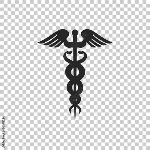 Caduceus medical symbol icon isolated on transparent background. Medicine and health care concept. Emblem for drugstore or medicine, pharmacy snake symbol. Flat design. Vector Illustration