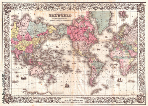 1852, Colton's Map of the World on Mercator's Projection, Pocket Map