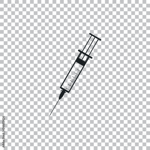Syringe icon isolated on transparent background. Syringe sign for vaccine, vaccination, injection, flu shot. Medical equipment. Flat design. Vector Illustration