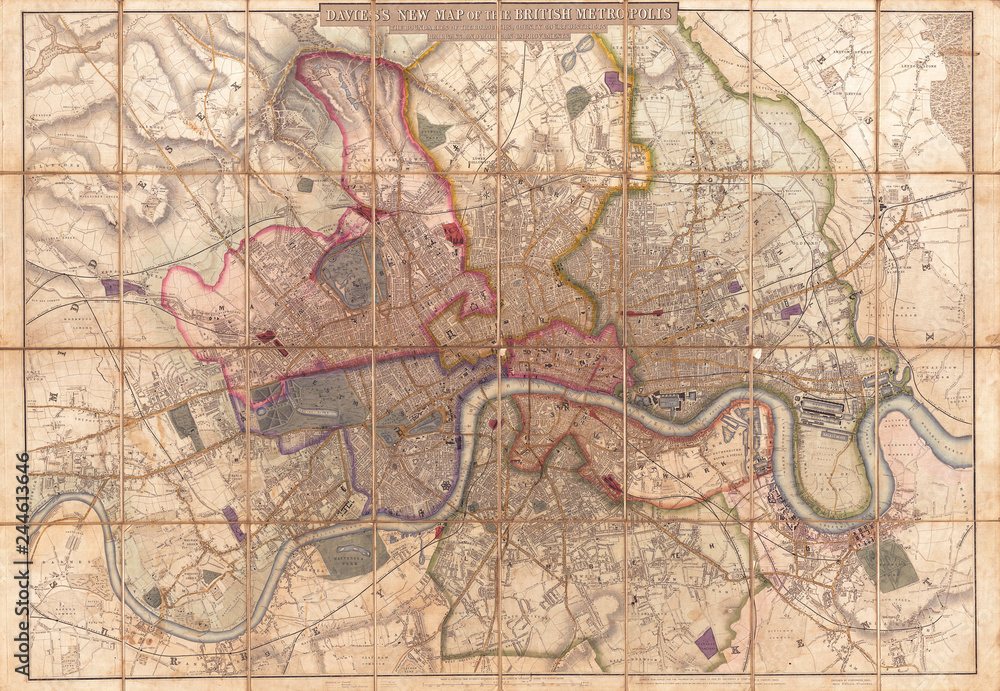 Fototapeta premium 1852, Davies Case Map or Pocket Map of London, England