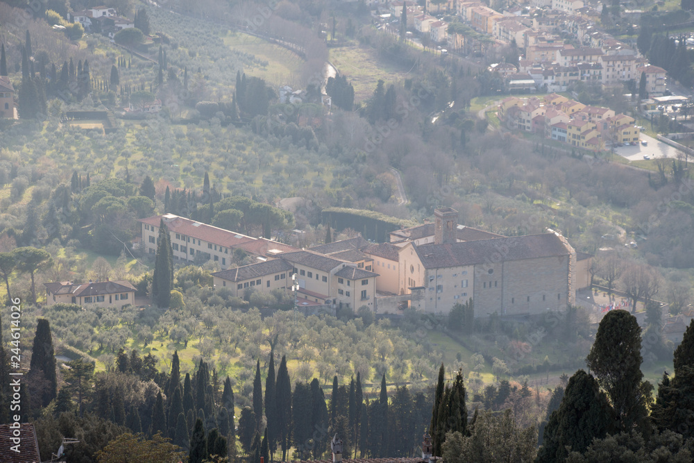 Fototapeta premium Aerial view of Badia Fiesolana Monastery in Fiesole, Tuscany, Italy.
