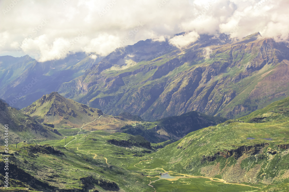 Panoramic view of the mountain range and valleys of Monte Rosa
