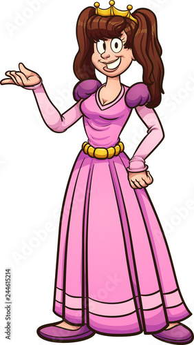 Happy cartoon princess with pink dress