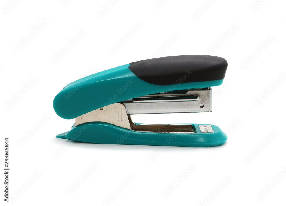 Stapler for office work plastic turquoise isolated on white background. Stapler for office work plastic turquoise isolated on white background.