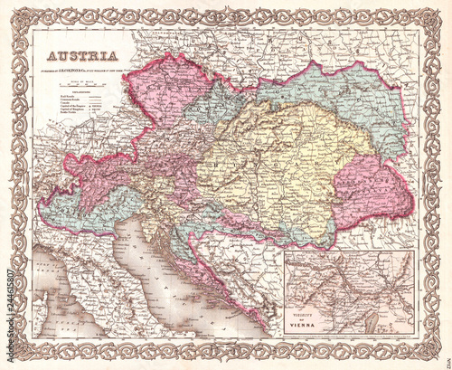 1855, Colton Map of Austria, Hungary and the Czech Republic
