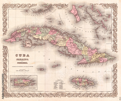 Photography 1855, Colton Map of Cuba, Jamaica and Porto Rico