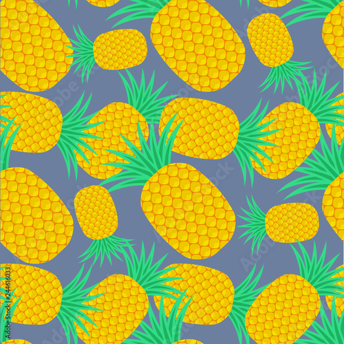 Pineapple seamless pattern on blue background. Flat design design element stock vector illustration for web, for print