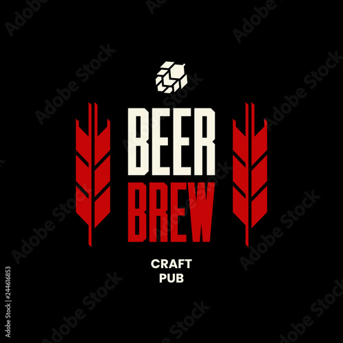 Modern craft beer drink vector logo sign for bar, pub, store, brewhouse or brewery isolated on black background. Premium quality emblem logotype illustration. Brewing fest fashion t-shirt badge design