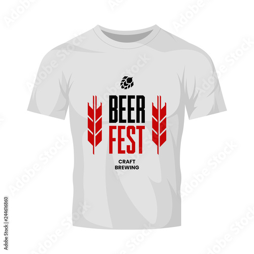 Modern craft beer drink vector logo sign for bar, pub, store, brewhouse or brewery isolated on white t-shirt mock up. Premium quality emblem logotype illustration. Brewing fest fashion badge design.